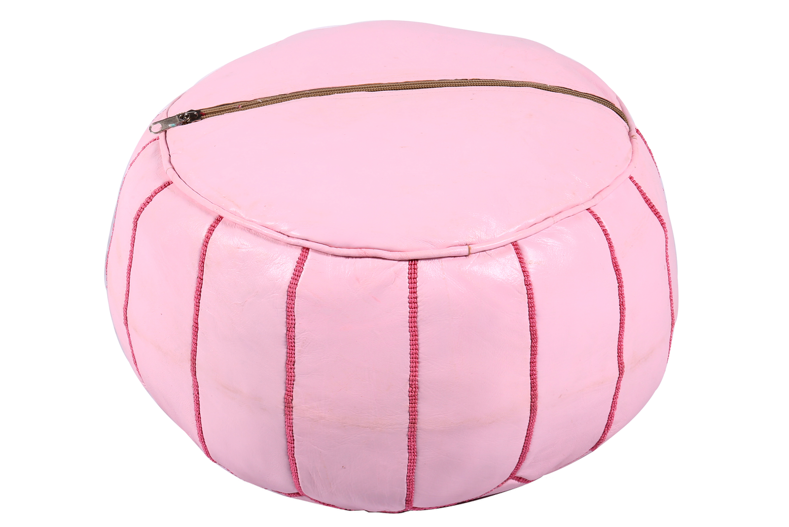 Pink Moroccan leather pouf