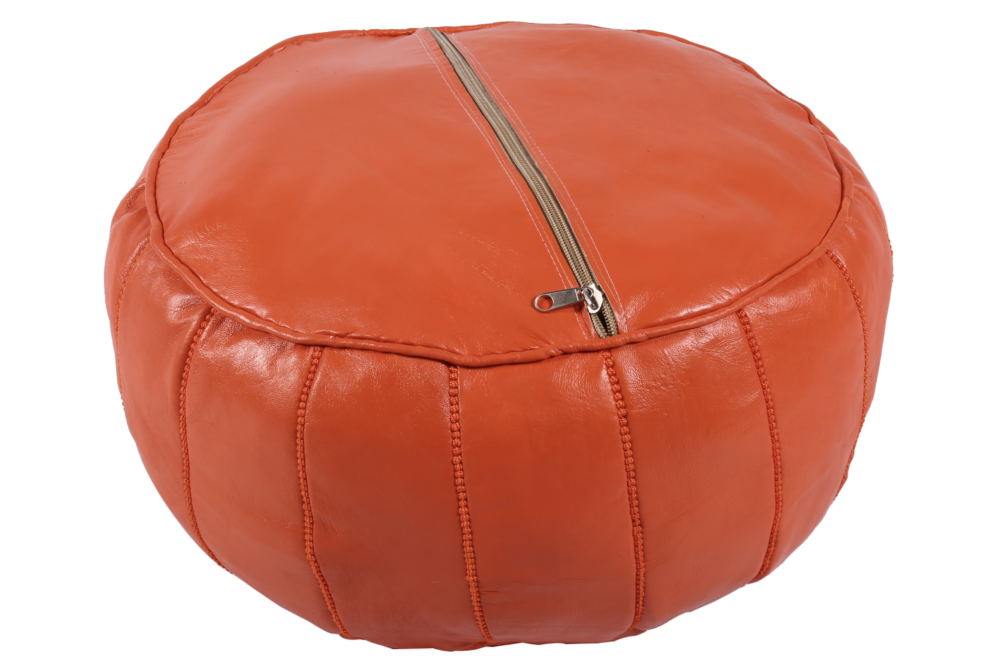 Bright orange Moroccan pouf - Leather ottoman - Image 4