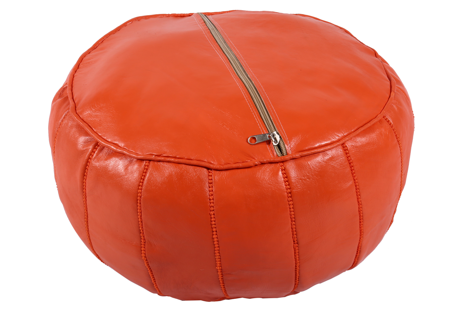 Bright orange Moroccan pouf - Leather ottoman - Image 4