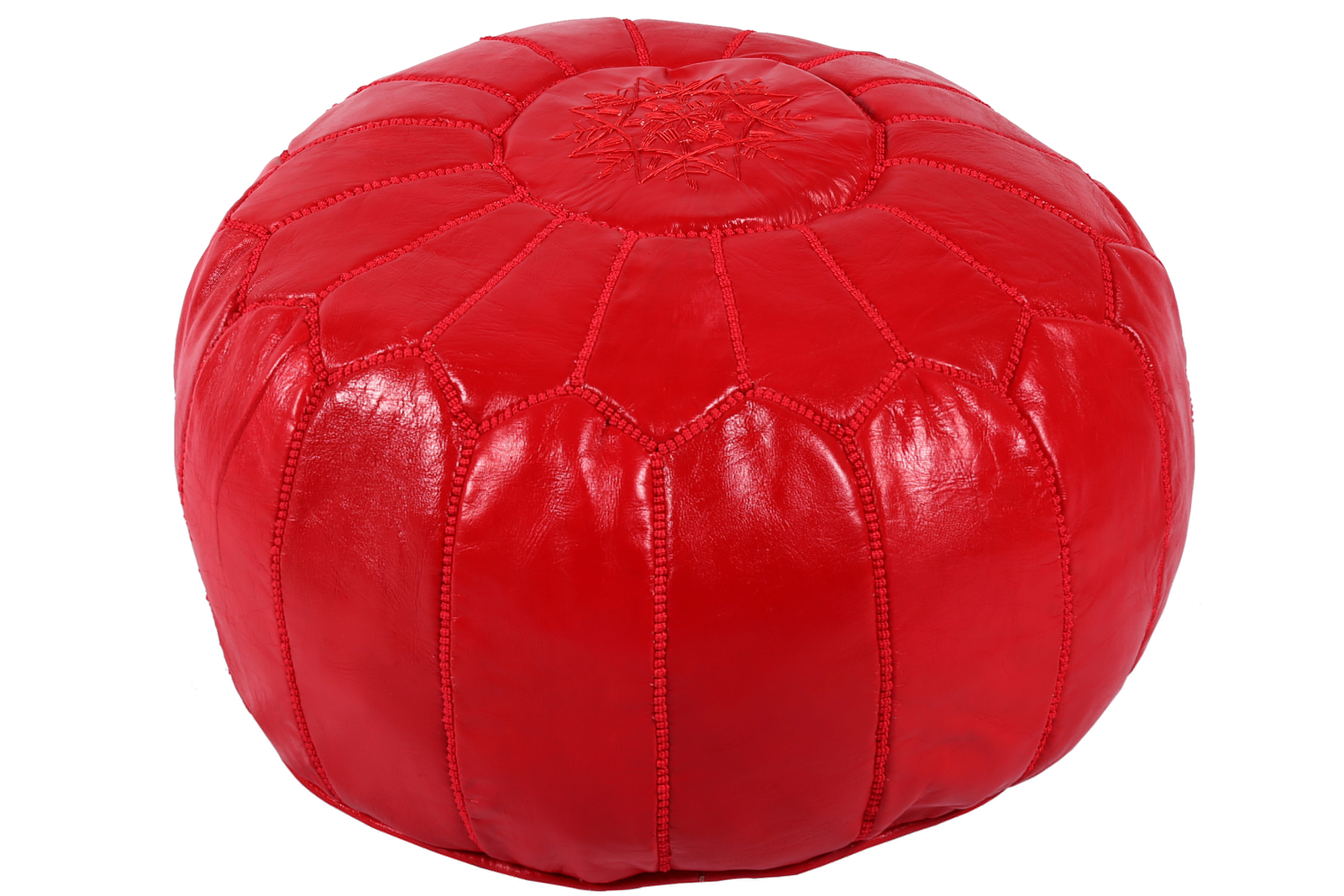 Red Moroccan Leather Pouf