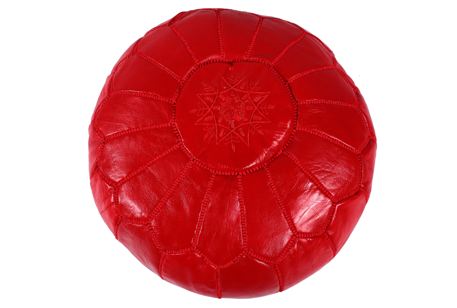 Red Moroccan Leather Pouf