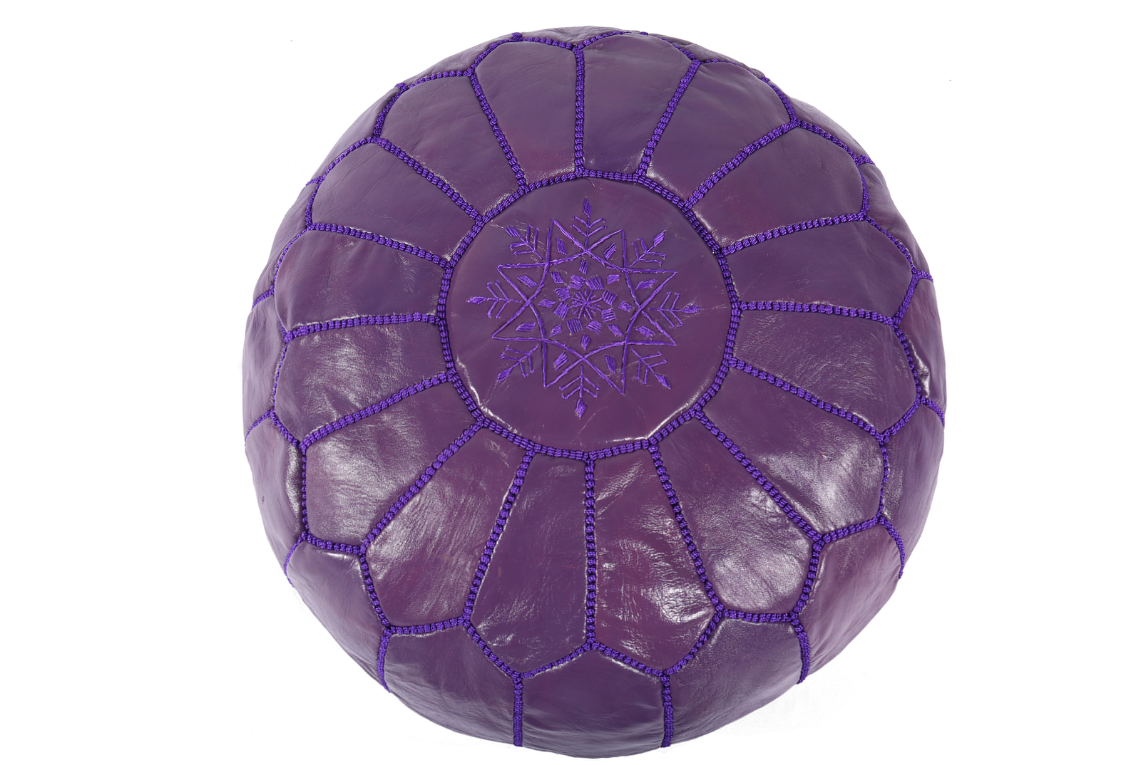 Deep purple Moroccan pouf – Handcrafted leather ottoman - Image 2