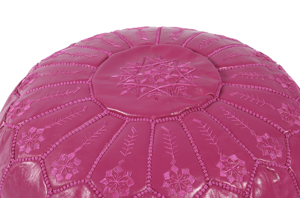 Fuchsia Moroccan leather pouf