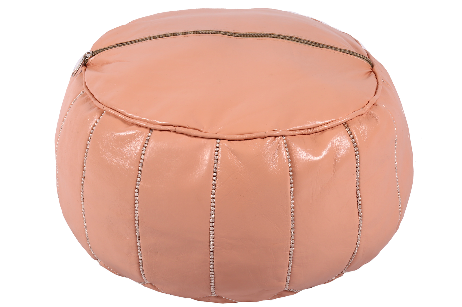 Peach Moroccan leather pouf