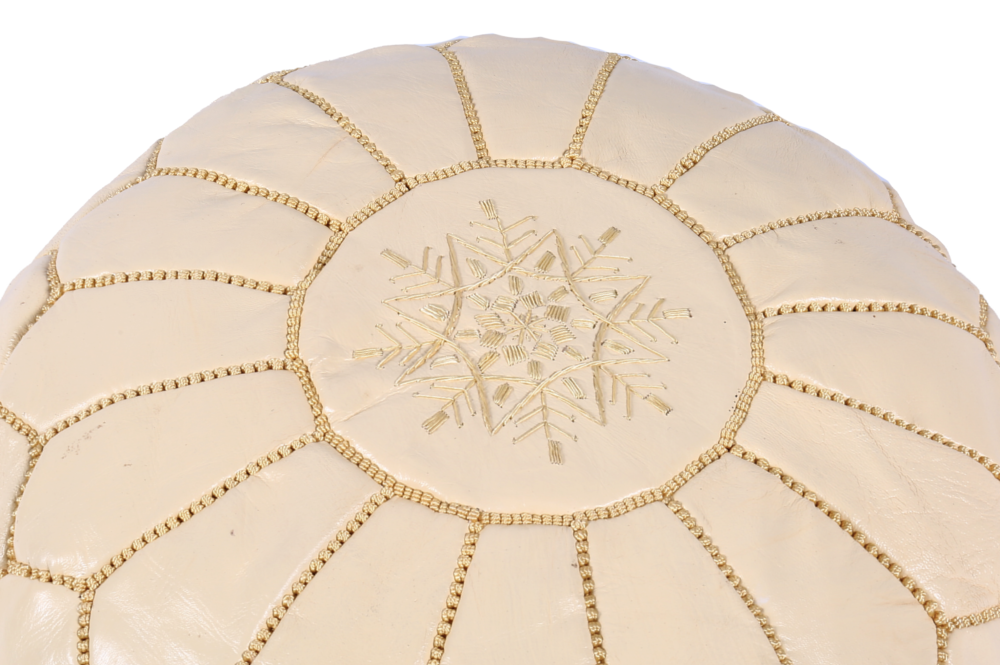 Cream Moroccan pouf - Handcrafted leather ottoman | Boho accent - Image 3