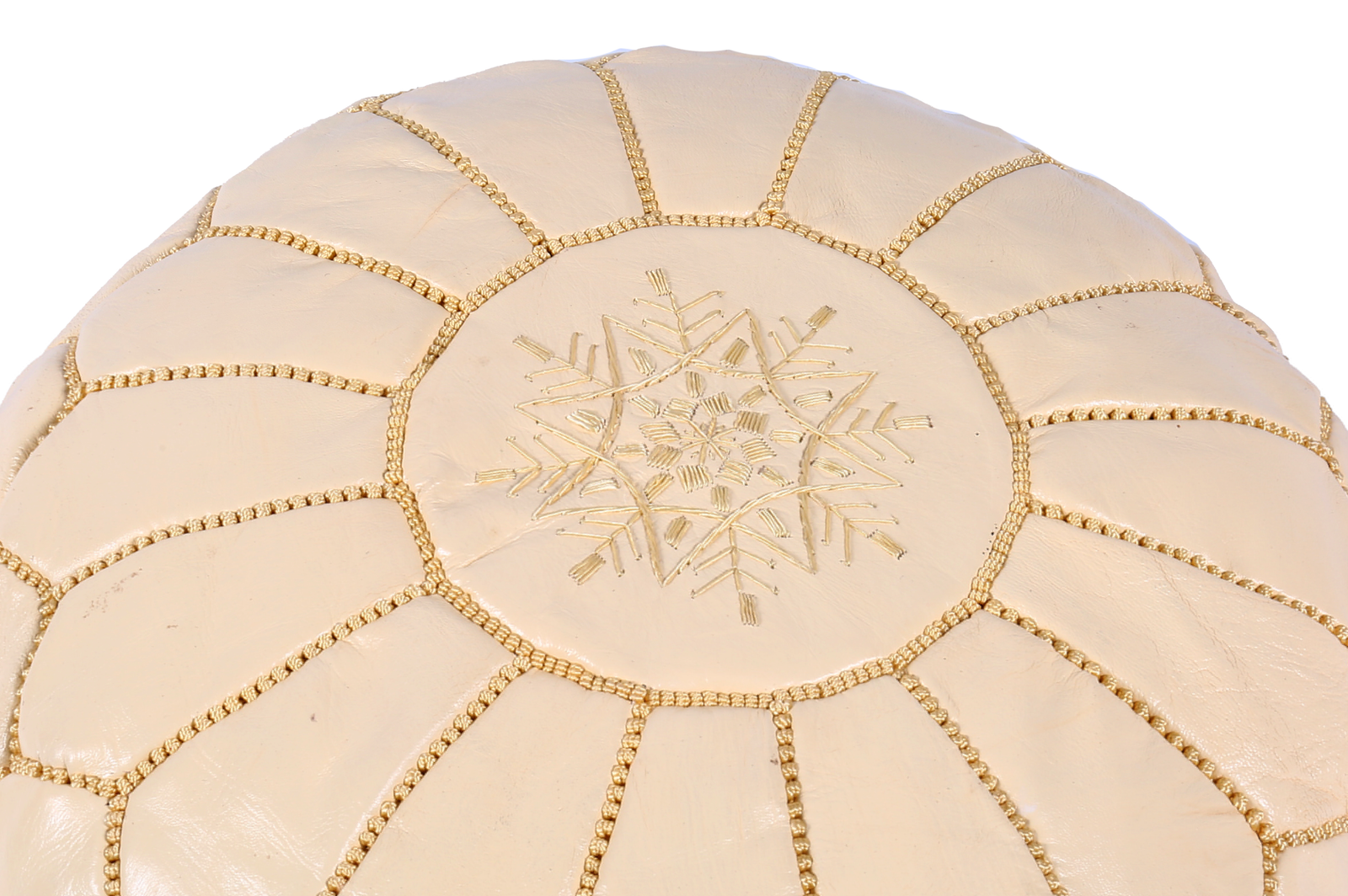 Cream Moroccan pouf - Handcrafted leather ottoman | Boho accent - Image 3
