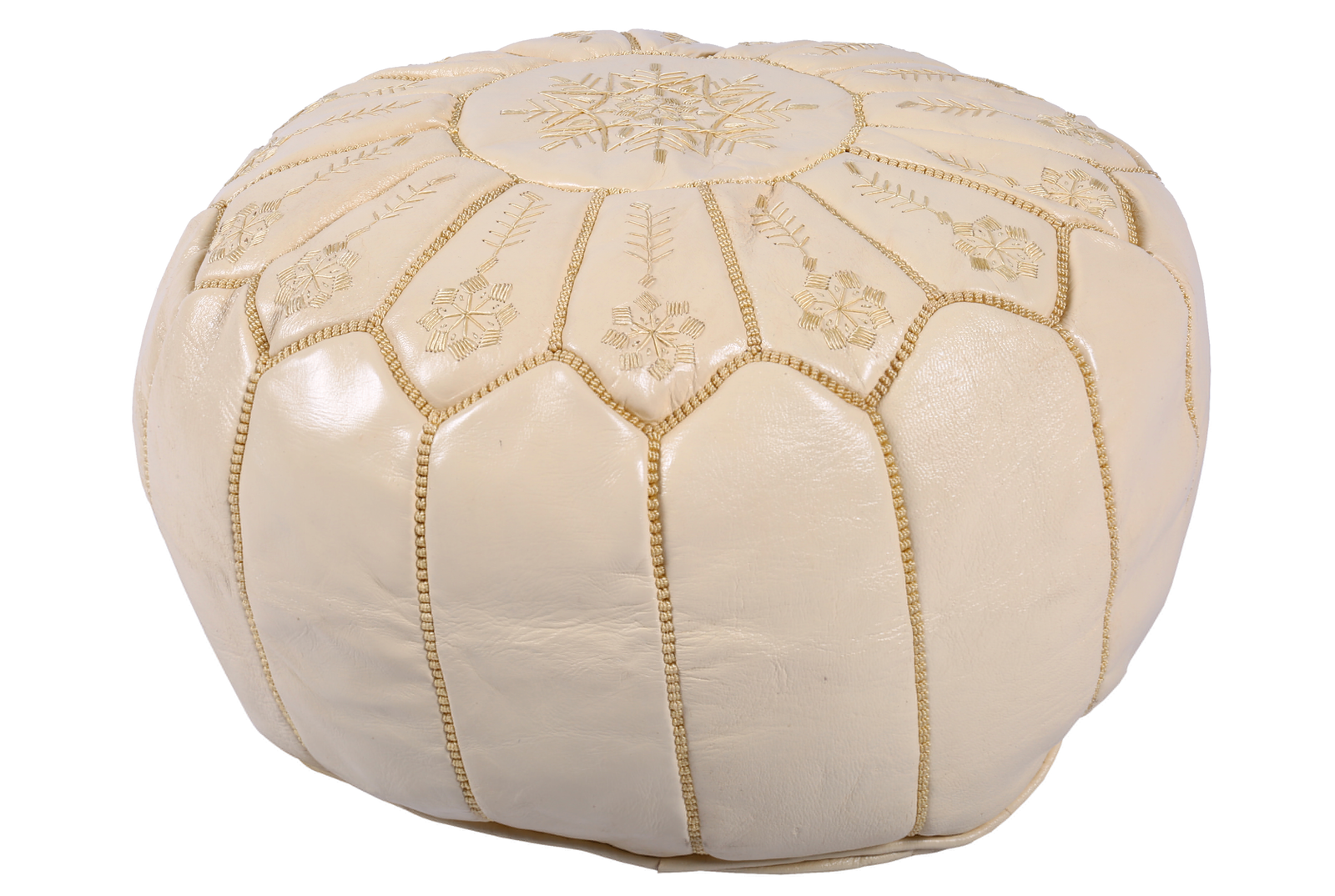 Handmade beige leather pouf