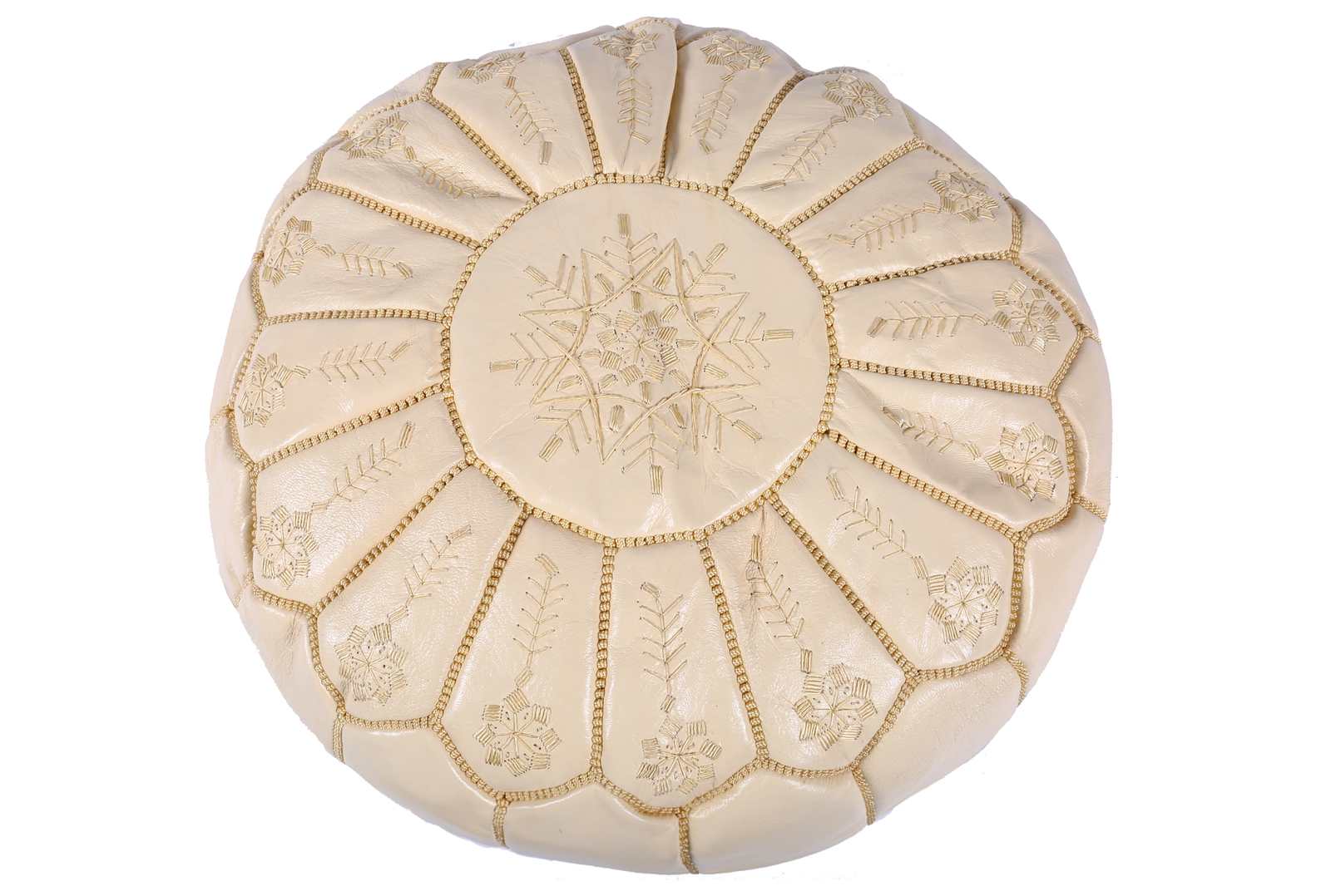 Handmade beige leather pouf
