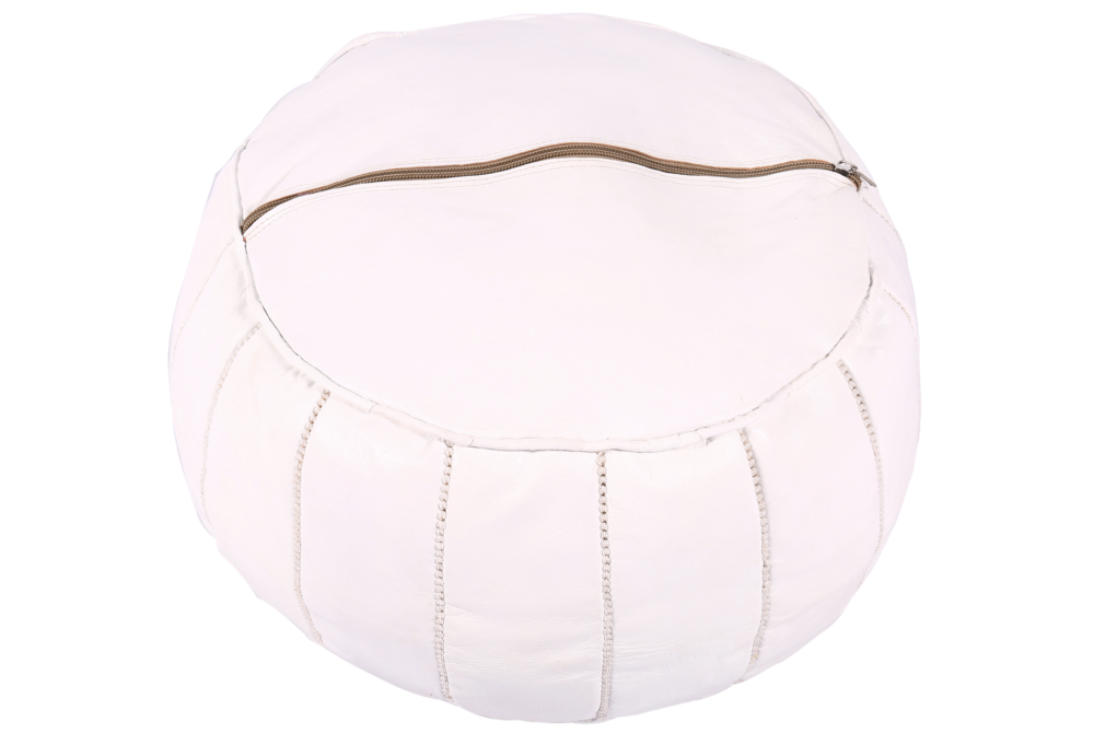 White Moroccan leather pouf