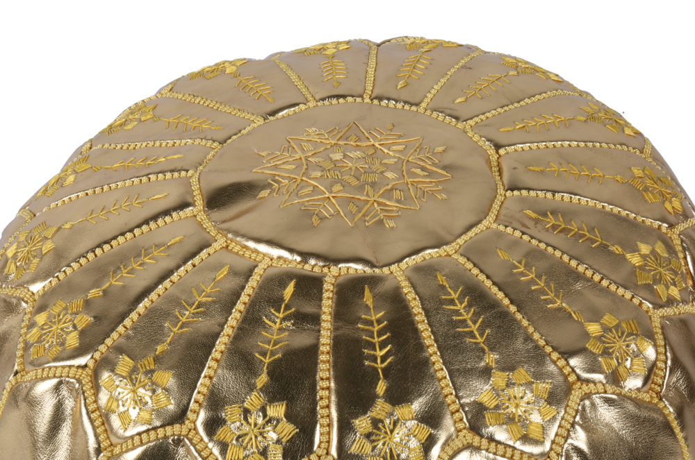 Gold Moroccan leather pouf – Handmade shimmering ottoman with traditional design - Image 3