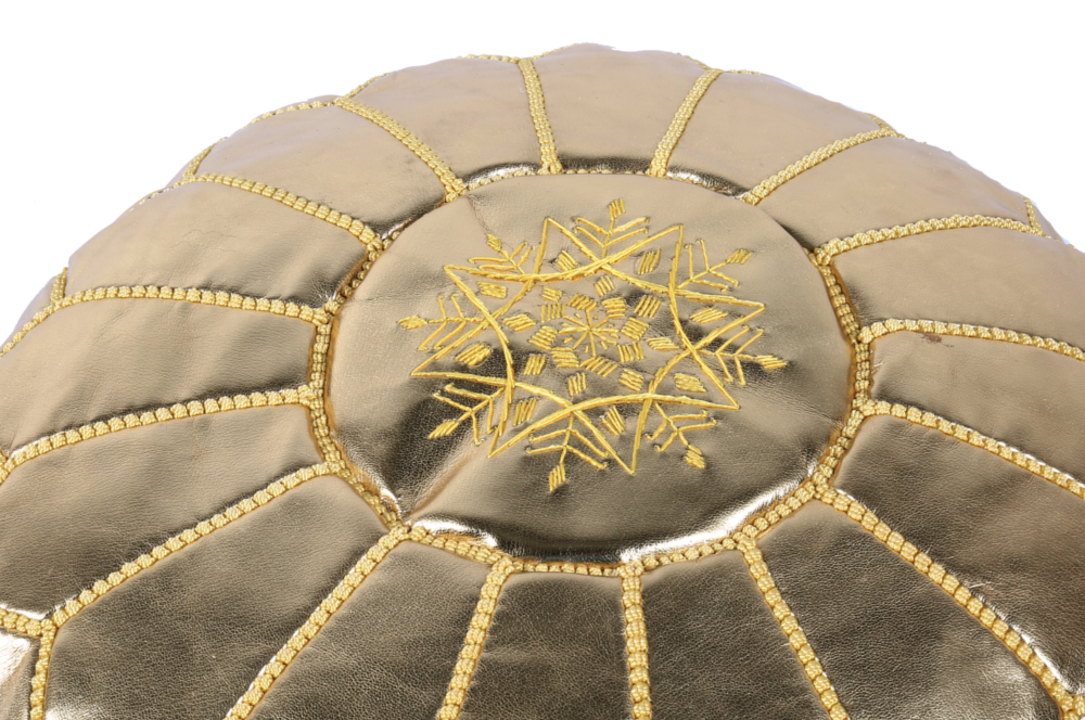 Gold Moroccan leather pouf