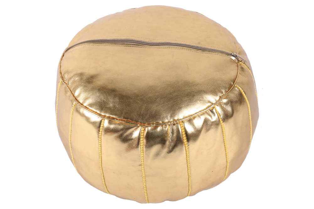 Gold Moroccan leather pouf