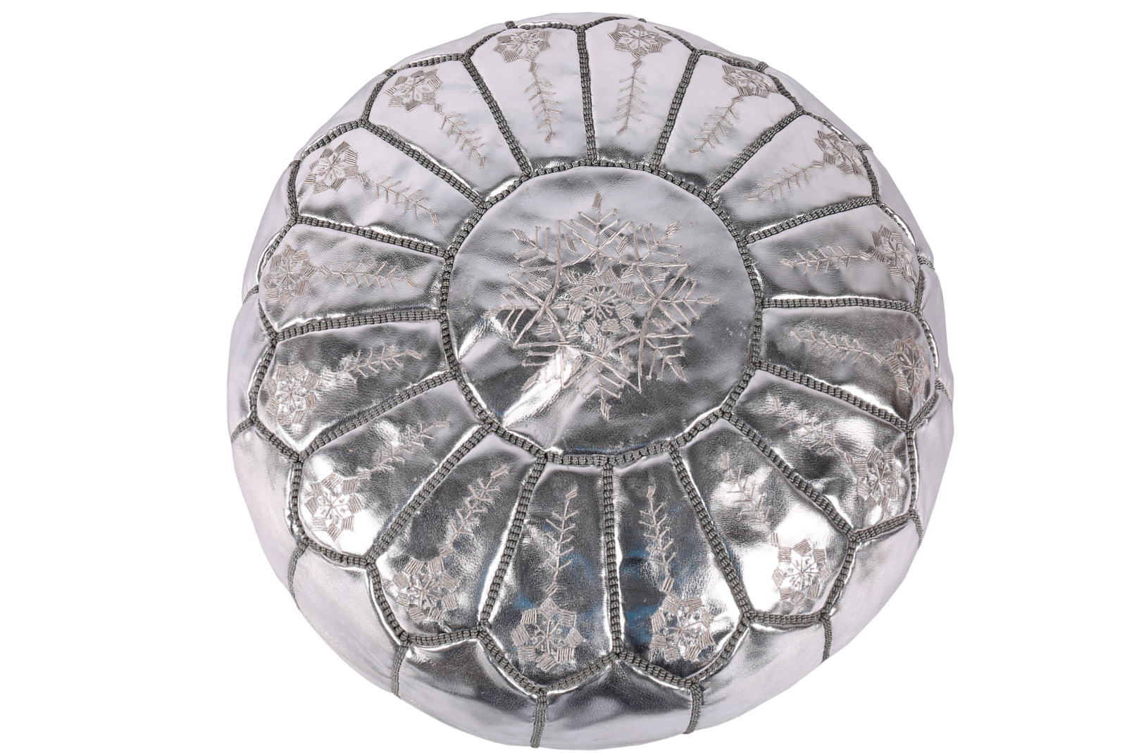 Moroccan handmade Silver leather ottoman – Authentic pouf for Modern interiors - Image 2