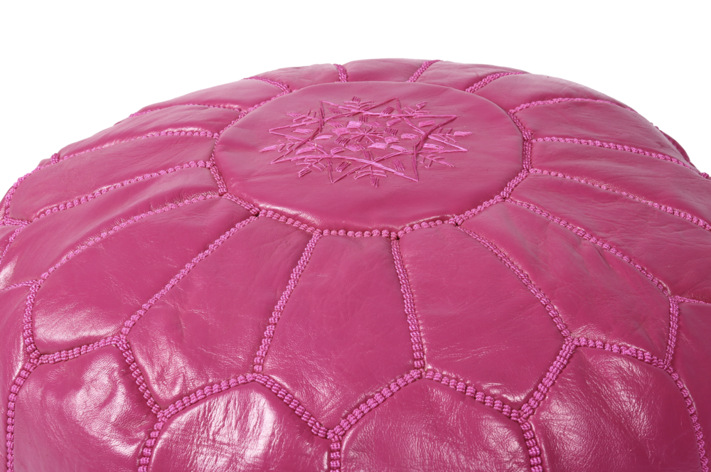 Fuchsia Moroccan leather pouf – Handmade ottoman | Bold boho accent - Image 3