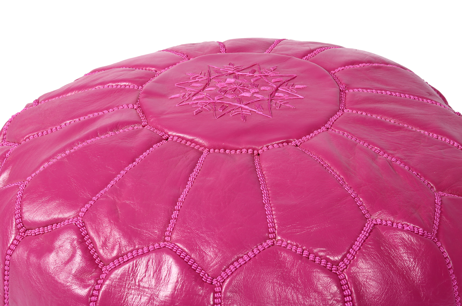 Fuchsia Moroccan leather pouf – Handmade ottoman | Bold boho accent - Image 3