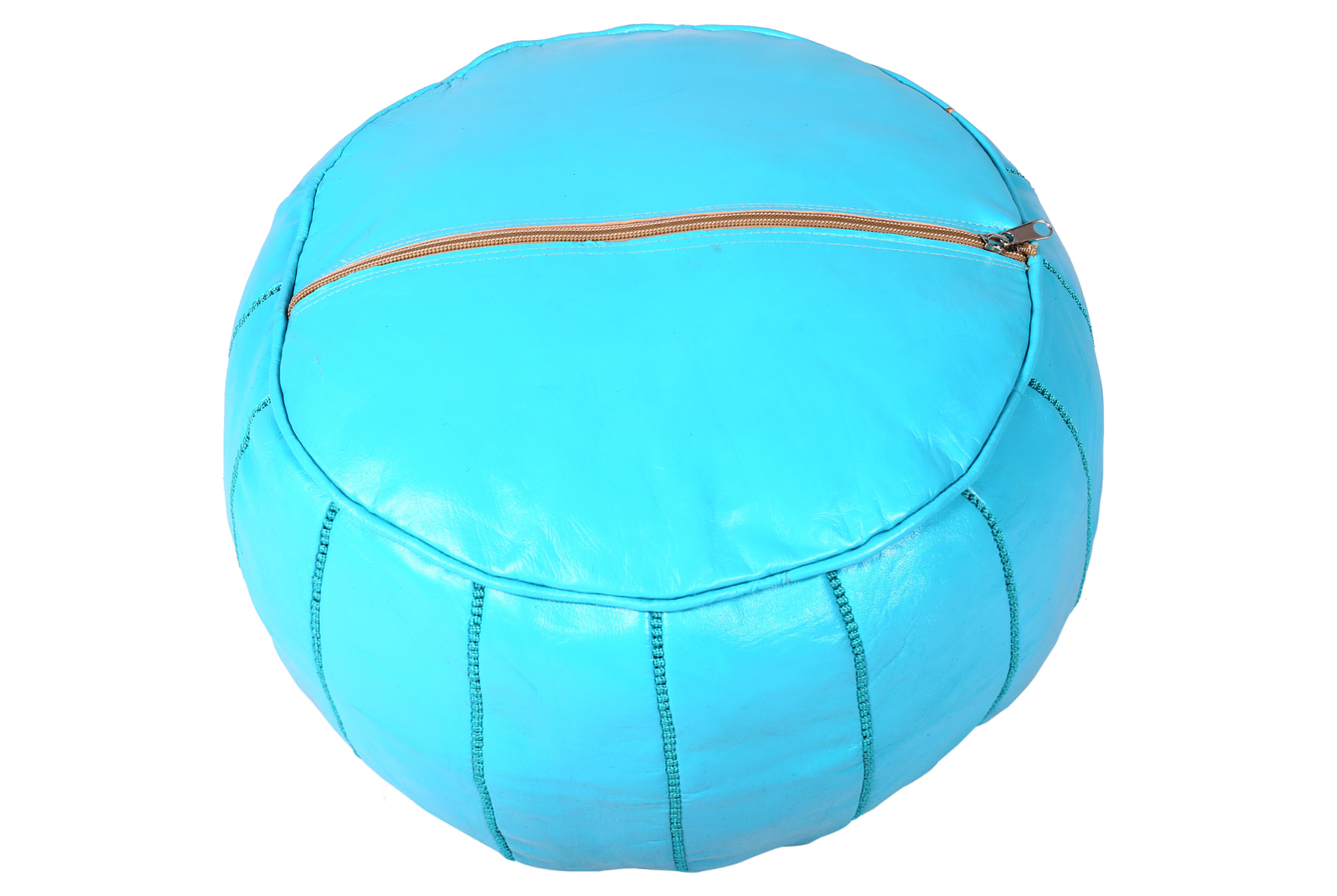 Blue turquoise Moroccan leather pouf – Handcrafted boho ottoman - Image 4