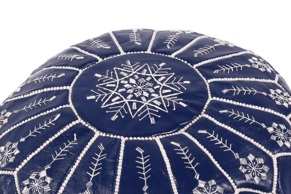 Navy blue Moroccan leather pouf
