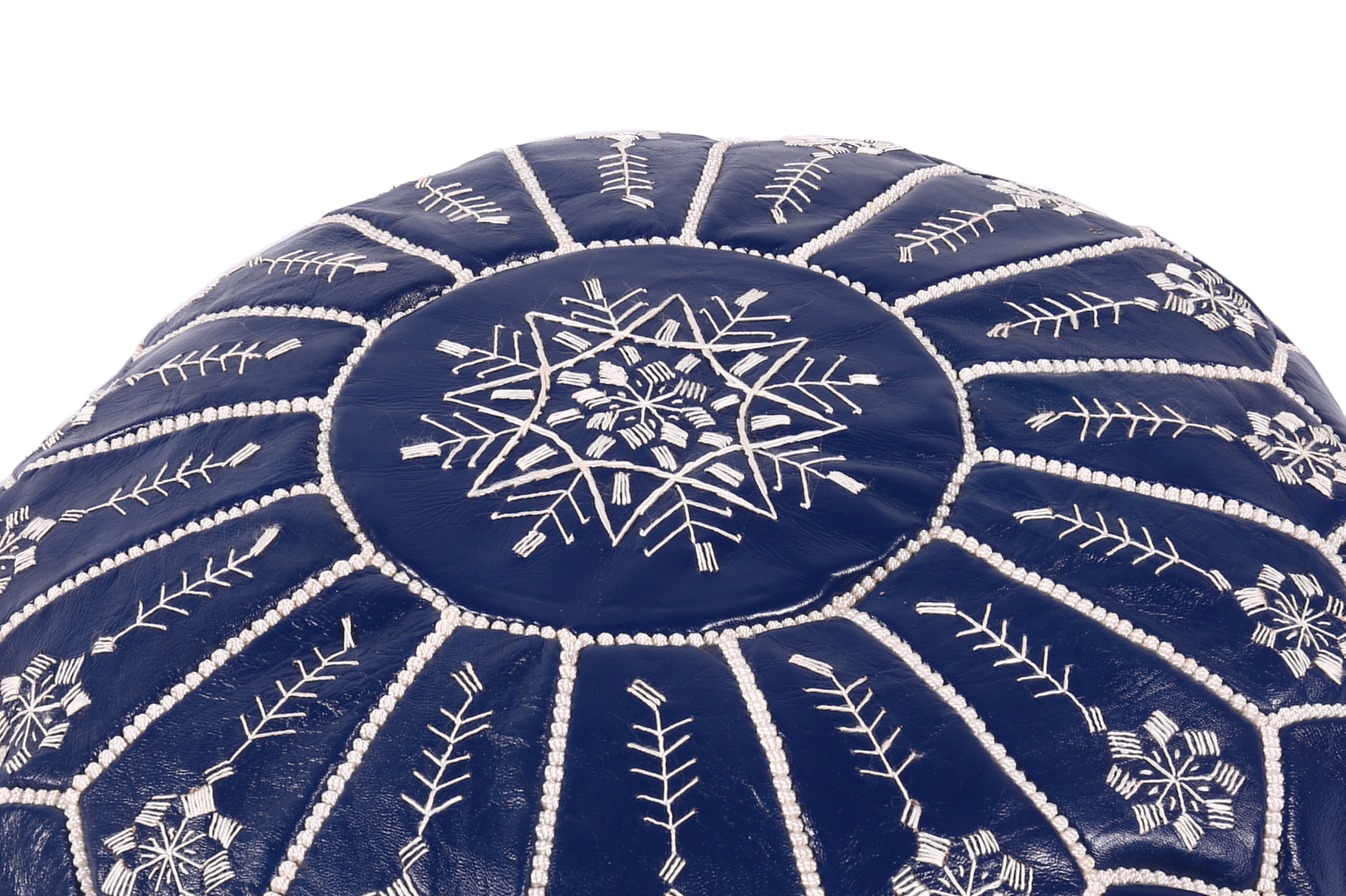 Navy blue Moroccan leather pouf