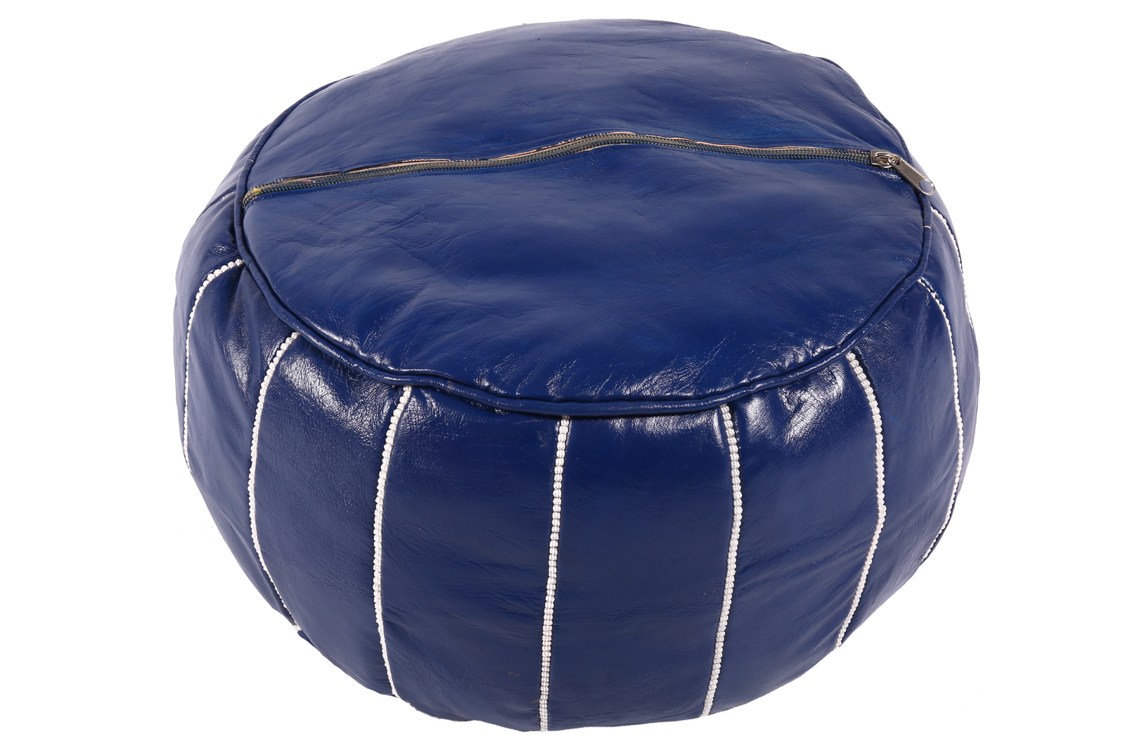 Navy blue Moroccan leather pouf