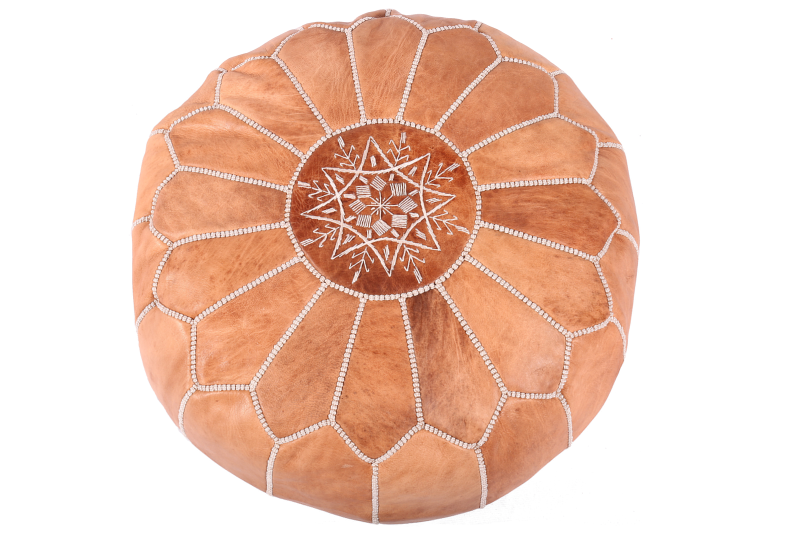 Authentic natural tan Moroccan leather pouf - Image 2