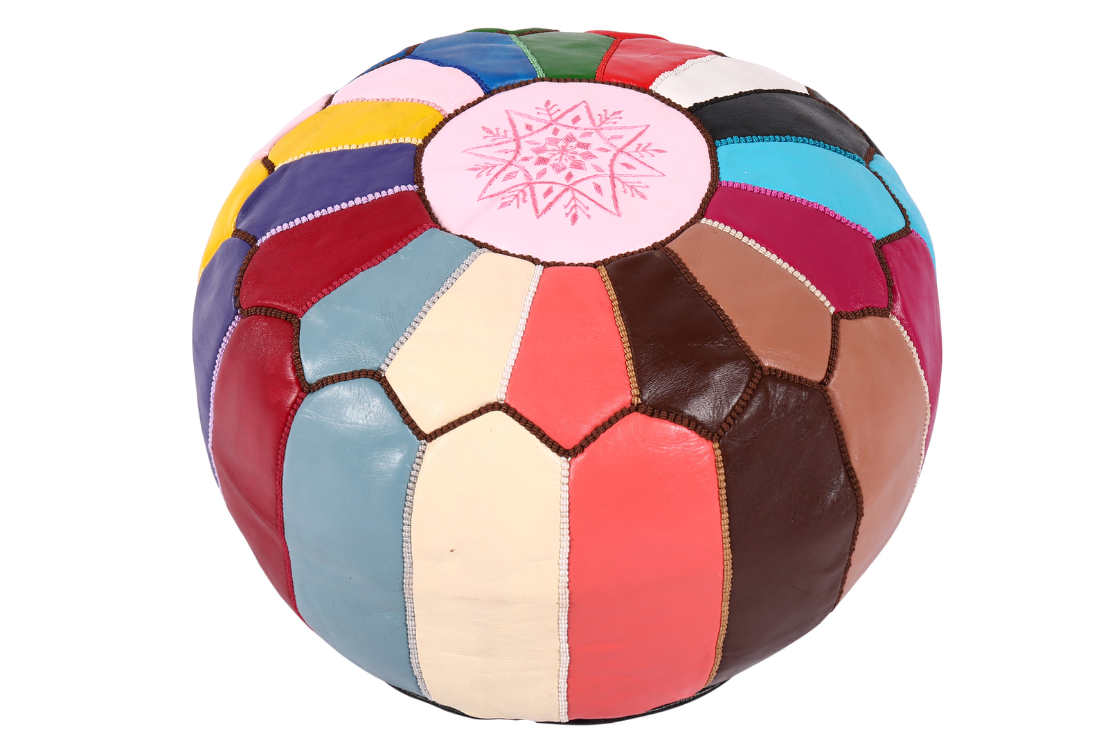 Vibrant Multicolor Moroccan Leather Pouf