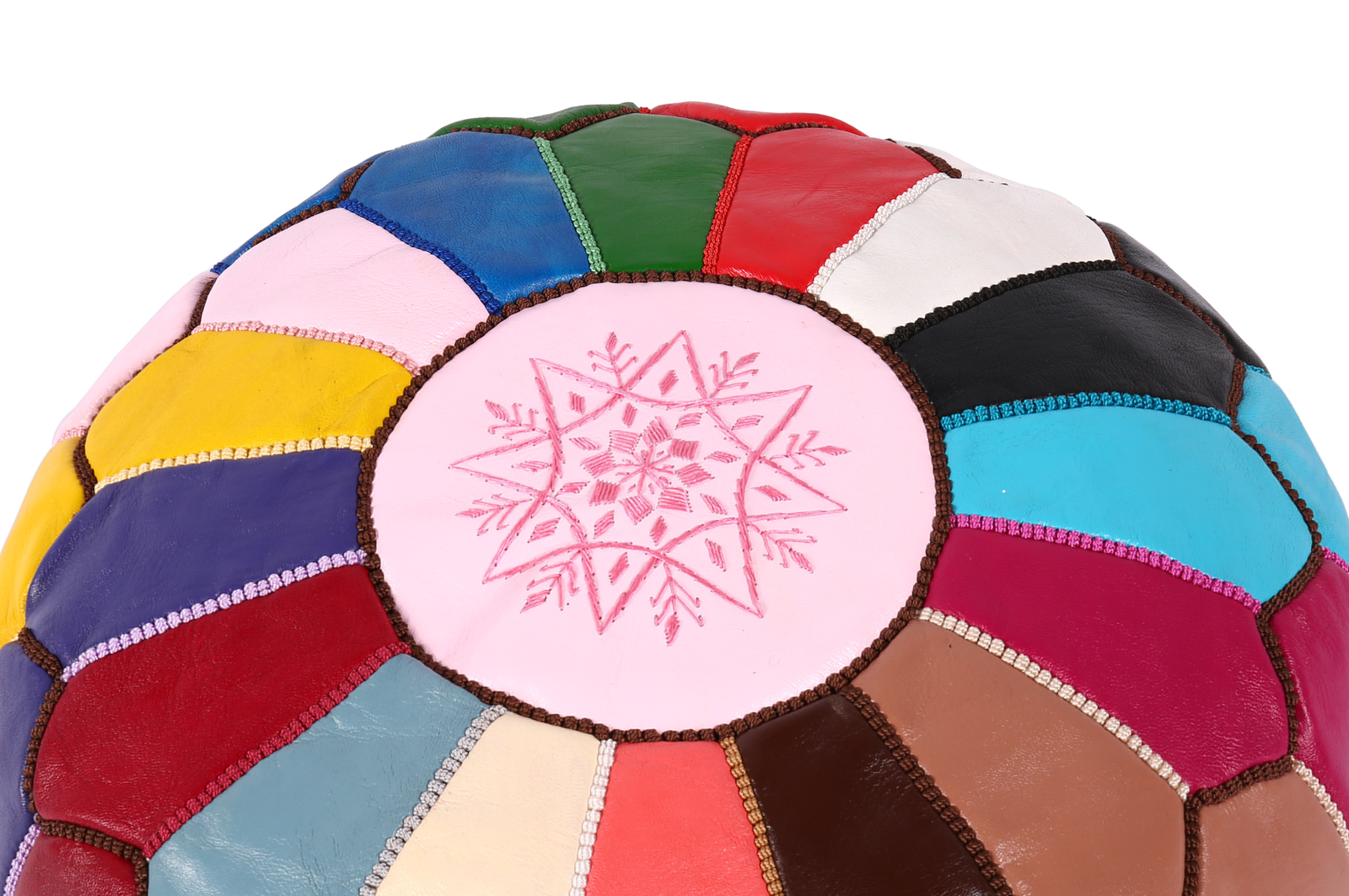Vibrant Multicolor Moroccan Leather Pouf