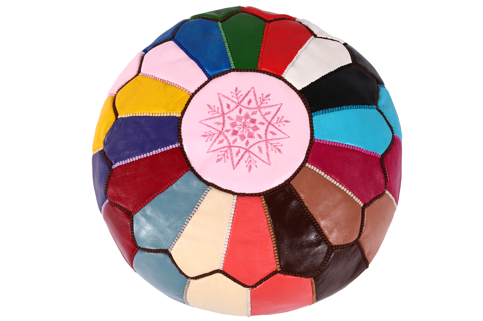 Vibrant Multicolor Moroccan Leather Pouf